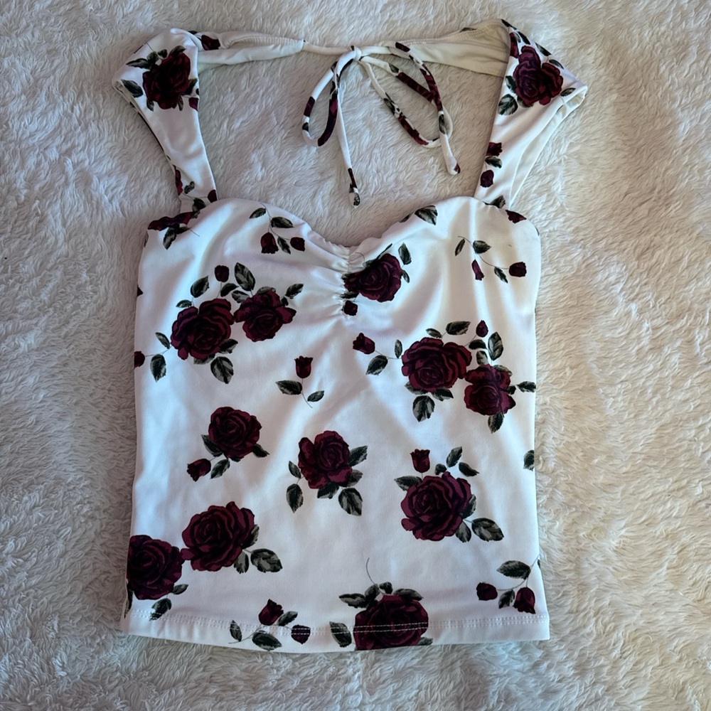 White and red Garage floral tank top